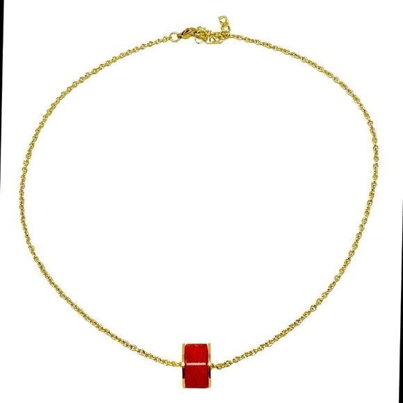 Light Red Tube and Goldtone Chain Necklace - Picture 1 of 3